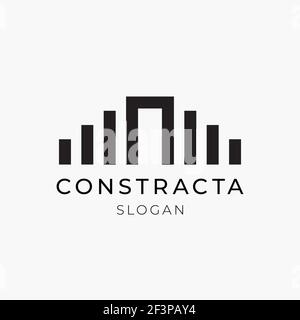 Design del logo Cityscape per il settore immobiliare o per l'impresa di costruzioni. Icona astratta del vettore geometrico di molte torri residenziali. Illustrazione Vettoriale