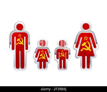 Logo in metallo lucido in forme uomo, donna e bambino con bandiera URSS, elemento infografico isolato su bianco Illustrazione Vettoriale