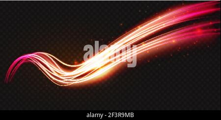 Forma d'onda al neon luminoso, illustrazione vettoriale astratta dell'effetto luminoso. Linee curve luminose e ondulate, flusso di energia magico con Illustrazione Vettoriale