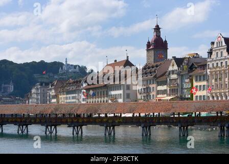 Kapellbr¸cke, Rathausturm, Luzern, Schweiz, Luzern, Kapellbr¸cke Foto Stock