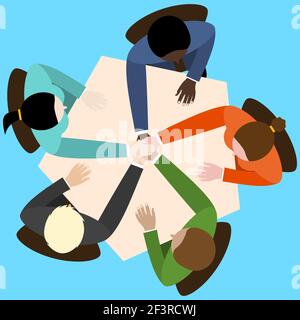 uomo d'affari e donna si uniscono le mani Illustrazione Vettoriale