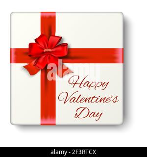 Scatola presente con nastro rosso e arco. Illustrazione Vettoriale