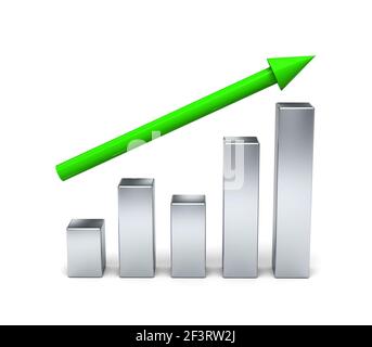 Grafico a barre 3D. Crescita e crescita concettuale. Isolato su sfondo bianco. Crescita economica e progresso. Foto Stock