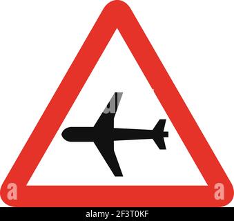 Segnale stradale triangolare in bianco e rosso, isolato su sfondo bianco. Avviso di velivoli a bassa velocità Illustrazione Vettoriale