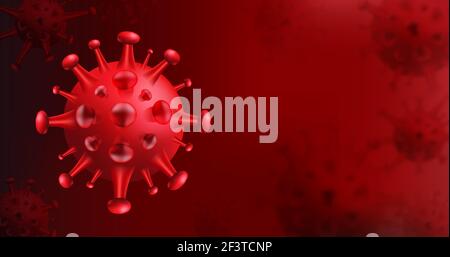 Coronavirus influenza sfondo. Pericolo di salute pubblica rischio di malattia. Focolaio di influenza. Il concetto pandemico con cellule virali realistiche. Vettore astratto. Illustrazione Vettoriale