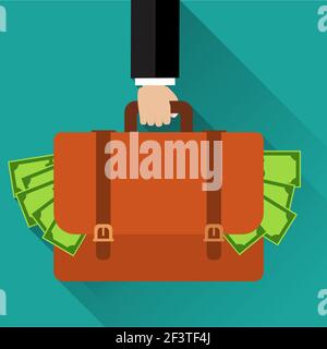 Borsa portadocumenti uomo d'affari piena di soldi Illustrazione Vettoriale
