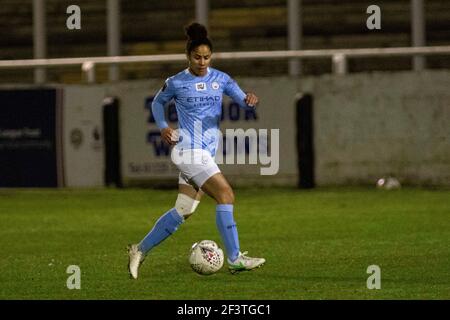 Bath, Regno Unito. 17 Marzo 2021. Demi Stokes of Manchester City Women in action Barclays Super League match femminile, Bristol City Women contro Manchester City Women at Twerton Park a Bath, Avon mercoledì 17 marzo 2021. Questa immagine può essere utilizzata solo per scopi editoriali. Solo per uso editoriale, è richiesta una licenza per uso commerciale. Nessun utilizzo nelle scommesse, nei giochi o nelle pubblicazioni di un singolo club/campionato/giocatore. pic by Lewis Mitchell/Andrew Orchard sports photography/Alamy Live news Credit: Andrew Orchard sports photography/Alamy Live News Foto Stock