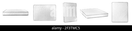 Set di moderni materassi ortopedici su sfondo bianco Foto Stock