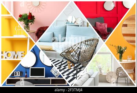 Collage di diversi interni del soggiorno Foto Stock