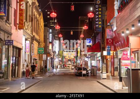 Chinatown nel centro di Melbourne con negozi e ristoranti, Melbourne CBD, Victoria, Australia Foto Stock