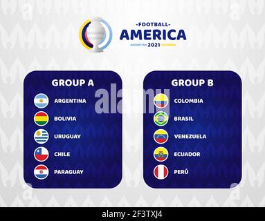 Sud America Calcio 2021 Argentina Colombia illustrazione vettoriale. Due gruppi a e gruppo b finale fase torneo di calcio Illustrazione Vettoriale
