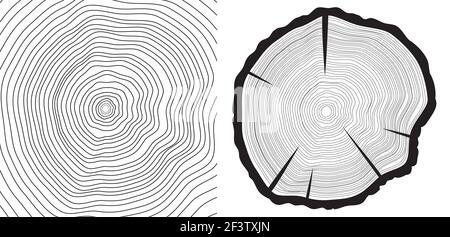 tronco di albero segato e sfondo di alberi-anelli Illustrazione Vettoriale