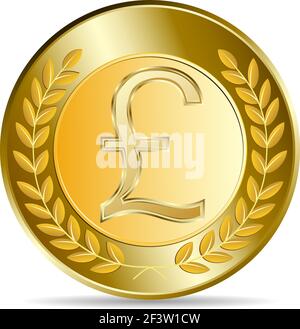 Moneta d'oro con simbolo di sterlina. Illustrazione Vettoriale