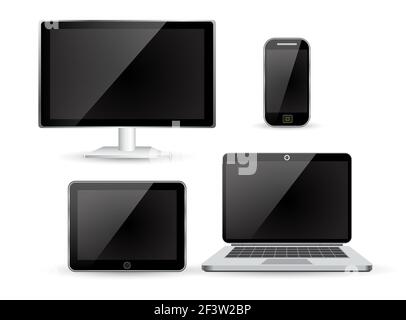 Imposta monitor realistici, tablet e telefono Illustrazione Vettoriale