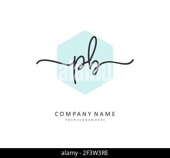 P B PB lettera iniziale scrittura a mano e logo della firma. Un logo iniziale di calligrafia concettuale con elemento modello. Illustrazione Vettoriale