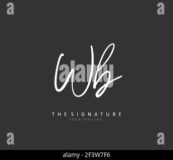W B WB lettera iniziale scrittura a mano e logo della firma. Un logo iniziale di calligrafia concettuale con elemento modello. Illustrazione Vettoriale