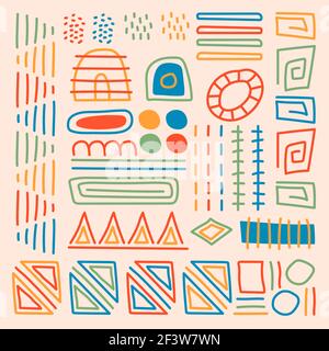 Insieme di varie forme geometriche e linee. Illustrazione Vettoriale