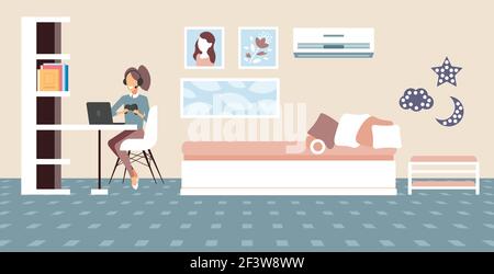 ragazza blogger commentando il processo di gioco video recensione blogging live streaming concept gamer in cuffia con gamepad che gioca ai giochi sul computer portatile vivere Illustrazione Vettoriale