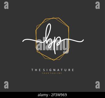 Firma e scrittura della lettera iniziale BP. Un logo iniziale di calligrafia concettuale con elemento modello. Illustrazione Vettoriale