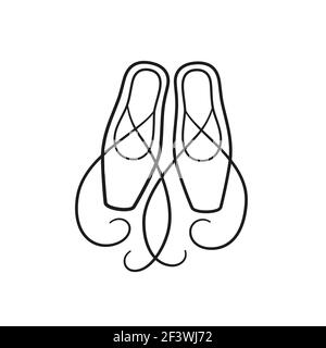 Scarpe da ballo punta. Accessori per ballerina. Illustrazione vettoriale isolata in stile doodle Illustrazione Vettoriale