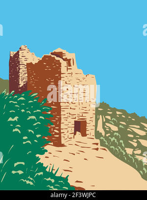 Poster WPA di Twin Towers parte della piazza Tower Group nel monumento nazionale di Hovenweep situato sulla terraferma Colorado e Utah realizzati in progetto Works Illustrazione Vettoriale