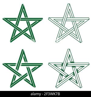 Design geometrico impossibile con forma a stella a cinque punte, stella 3d in silhouette e linee Illustrazione Vettoriale
