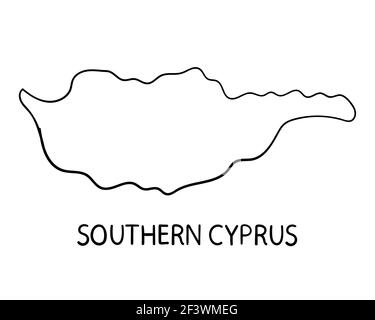 Illustrazione della mappa di Cipro meridionale disegnata a mano Foto Stock