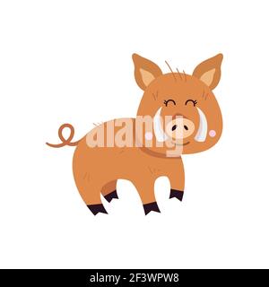 Simpatica illustrazione di un cinghiale su sfondo bianco, illustrazione vettoriale. Illustrazione Vettoriale