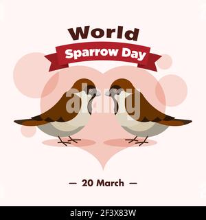 Manifesto del 20 marzo del giorno del passero del mondo, bandiera di illustrazione degli uccelli dell'amore, vettore Illustrazione Vettoriale