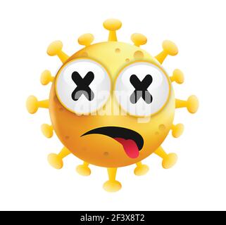 Corona emoji. Illustrazione del coronavirus. Covid Virus cartone animato su sfondo bianco. Illustrazione dei batteri vettoriali. Illustrazione Vettoriale