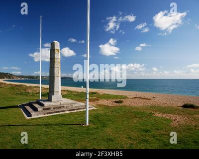 Memorial to Operation Tiger, Slapton Sands, South Devon, commemorando la perdita di 749 truppe americane nell'aprile 1944 mentre si pratica per il D Day l. Foto Stock