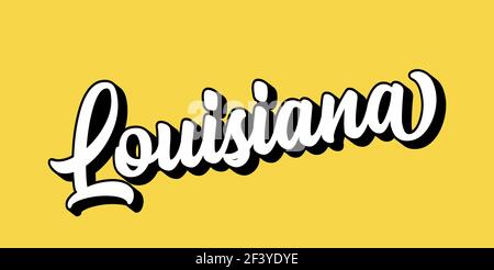 Testo DELLA LOUISIANA abbozzato a mano. Vintage 3D, scritta retrò per poster, adesivo, volantino, intestazione, scheda, abbigliamento, usura Illustrazione Vettoriale