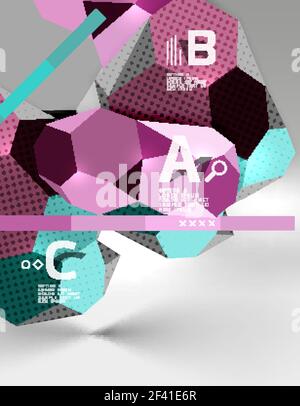 composizione geometrica esagonale 3d, sfondo astratto digitale geometrico. composizione geometrica esagonale 3d, sfondo astratto digitale geometrico. Modello di presentazione Techno o aziendale con opzioni di esempio. Illustrazione vettoriale Illustrazione Vettoriale