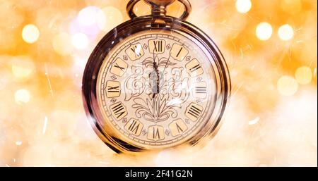 Retro stile orologio Natale o Capodanno astratto sfondo Foto Stock