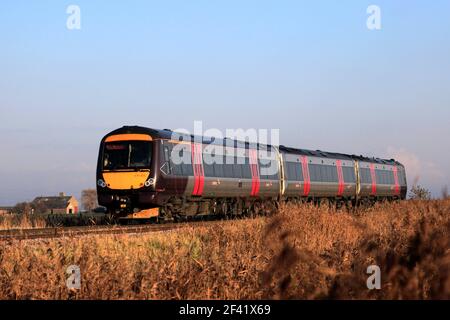 Cross Country TurboStar 170637 passando Whittlesey città, Fenland, Cambridgeshire, Inghilterra Foto Stock