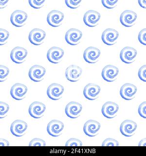 Acquerelli astratti seamless pattern con spirali blu su sfondo bianco Foto Stock