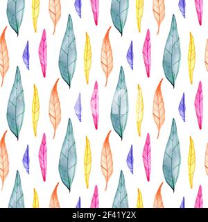 Acquerello autunno floreali modello senza cuciture con un luminoso multicolore di foglie. Disegnato a mano sullo sfondo della natura Foto Stock