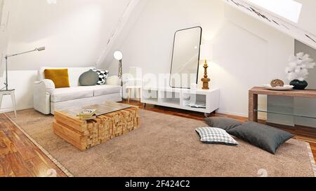 Attico moderni interni. 3D rendering di progettazione Foto Stock