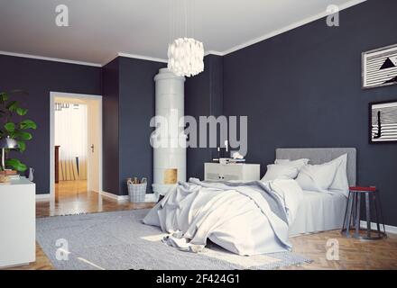 Camera da letto moderni interni. Il rendering 3D design Foto Stock