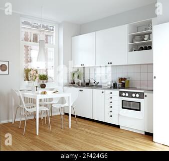 Moderno e accogliente cucina interna. Il rendering 3D design concept Foto Stock