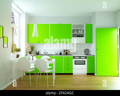 Moderno e accogliente cucina interna. Il rendering 3D design concept Foto Stock