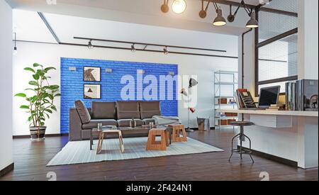 Loft moderni interni. Il rendering 3D design concept Foto Stock