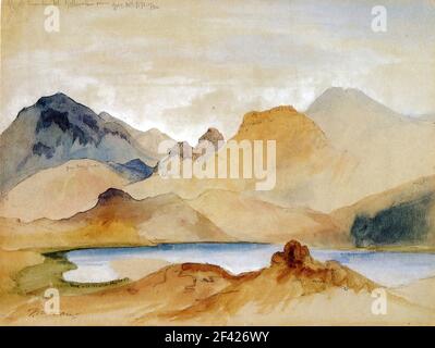 Thomas Moran - cinabro Mountain Yellowstone River acquerello 1871 Foto Stock