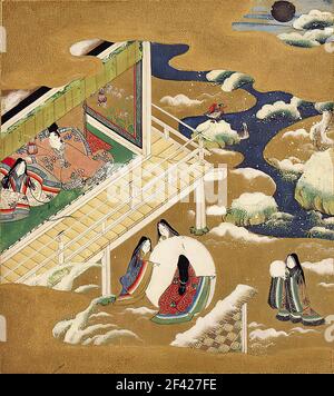 Tosa Mitsuoki 土佐 光起 - Illustrazione Genji Monogatari Asagao Blue Campana Foto Stock