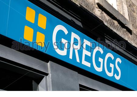 Cartello della catena di prodotti da forno Greggs Foto Stock