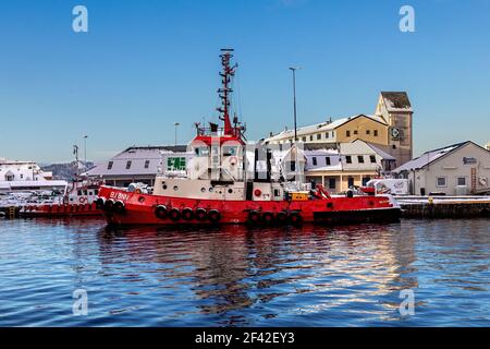 Rimorchiatore Bjønn (Bjoenn) ormeggio in banchina Tollboden, nel porto di Bergen, Norvegia. Foto Stock