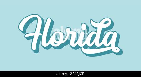 Testo FLORIDA disegnato a mano. Vintage 3D, scritta retrò per poster, adesivo, volantino, intestazione, scheda, abbigliamento, usura Illustrazione Vettoriale