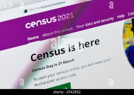 Primo piano dello schermo del computer del censimento del Regno Unito 2021 Foto Stock