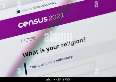 Primo piano dello schermo del computer del censimento del Regno Unito 2021 Foto Stock
