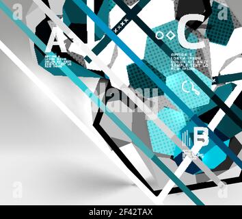 composizione geometrica esagonale 3d, sfondo astratto digitale geometrico. composizione geometrica esagonale 3d, sfondo astratto digitale geometrico. Modello di presentazione Techno o aziendale con opzioni di esempio. Illustrazione vettoriale Illustrazione Vettoriale